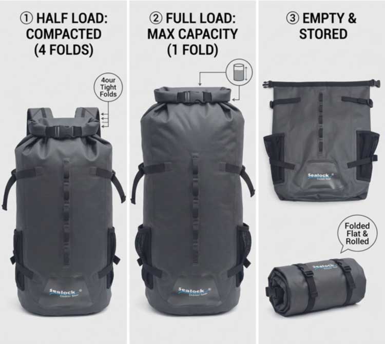 Mochila impermeable con tapa enrollable Rendimiento impermeable y flexibilidad de almacenamiento