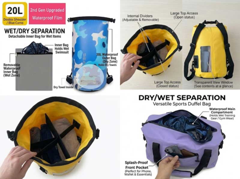 OEM de bolsas de separación húmedo-seco: bolsas de natación, gimnasio y playa que mantienen separado el kit húmedo